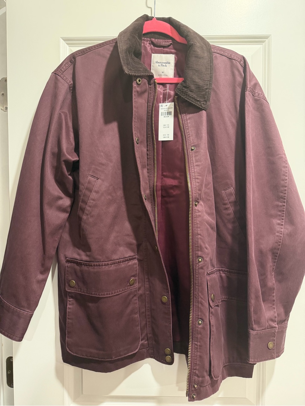 Abercrombie & Fitch Women’s Burgundy Field Jacket with Brown Corduroy Collar